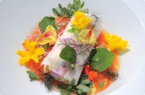 Crab Cannelloni w/ Heirloom Tomatoes & Edible Flowers